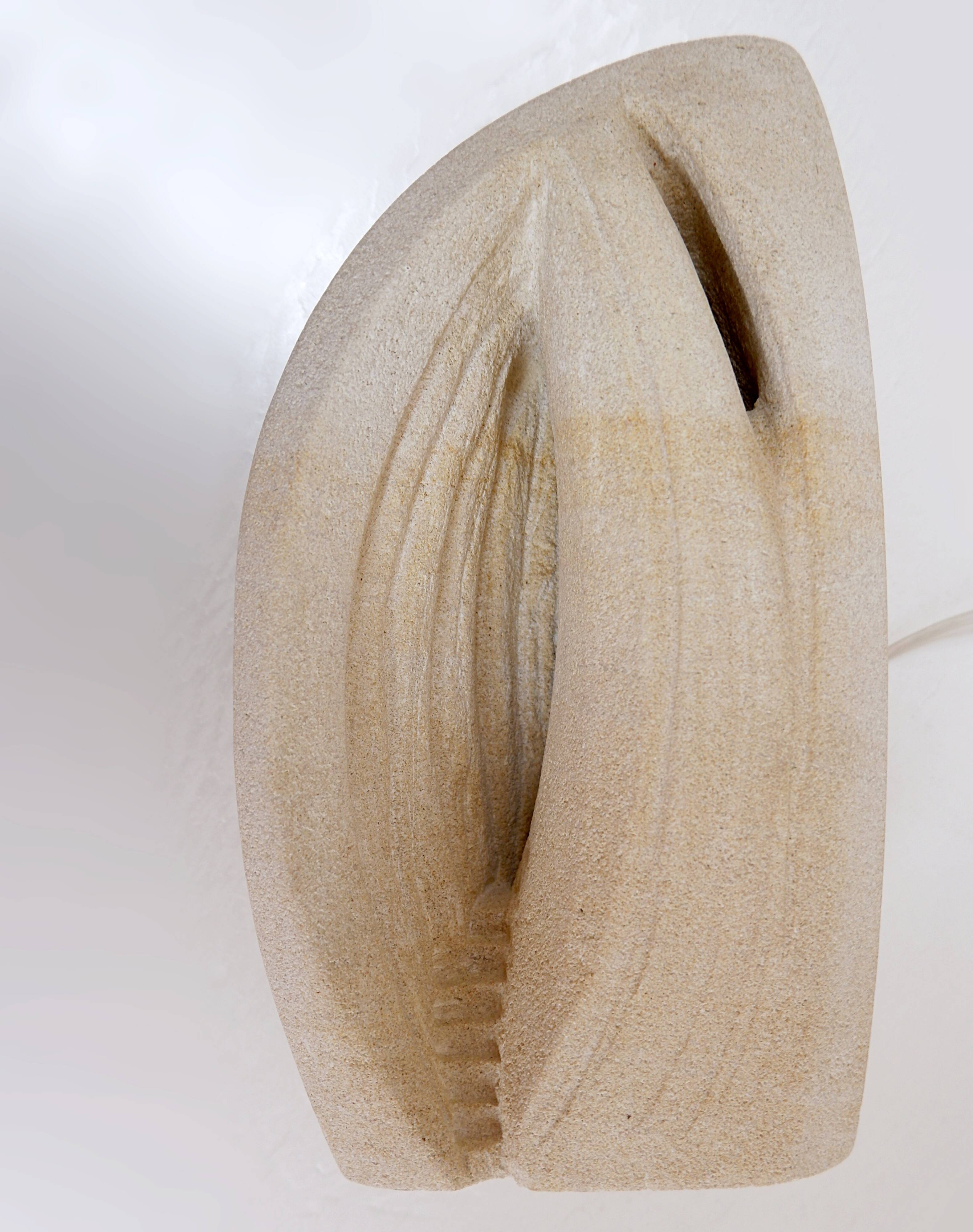 Brutalist carved stone table lamp - Circa 1980