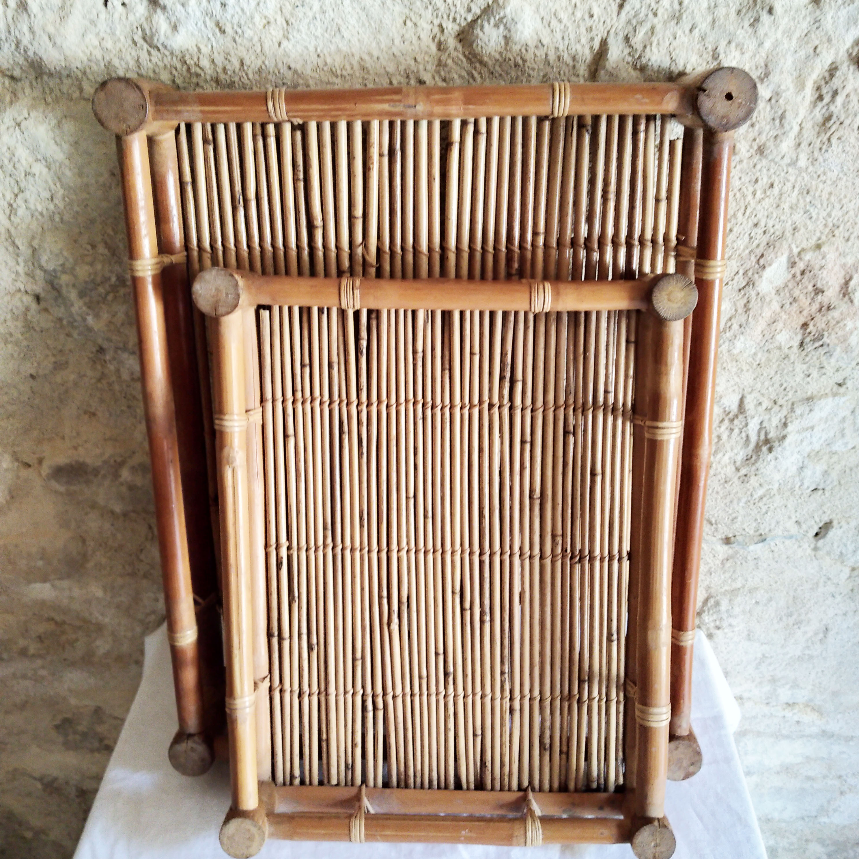 Two vintage bamboo trays