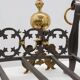 Pair of French Brass Firedogs and Wrought Iron Fireplace Grate, 20th Centur
