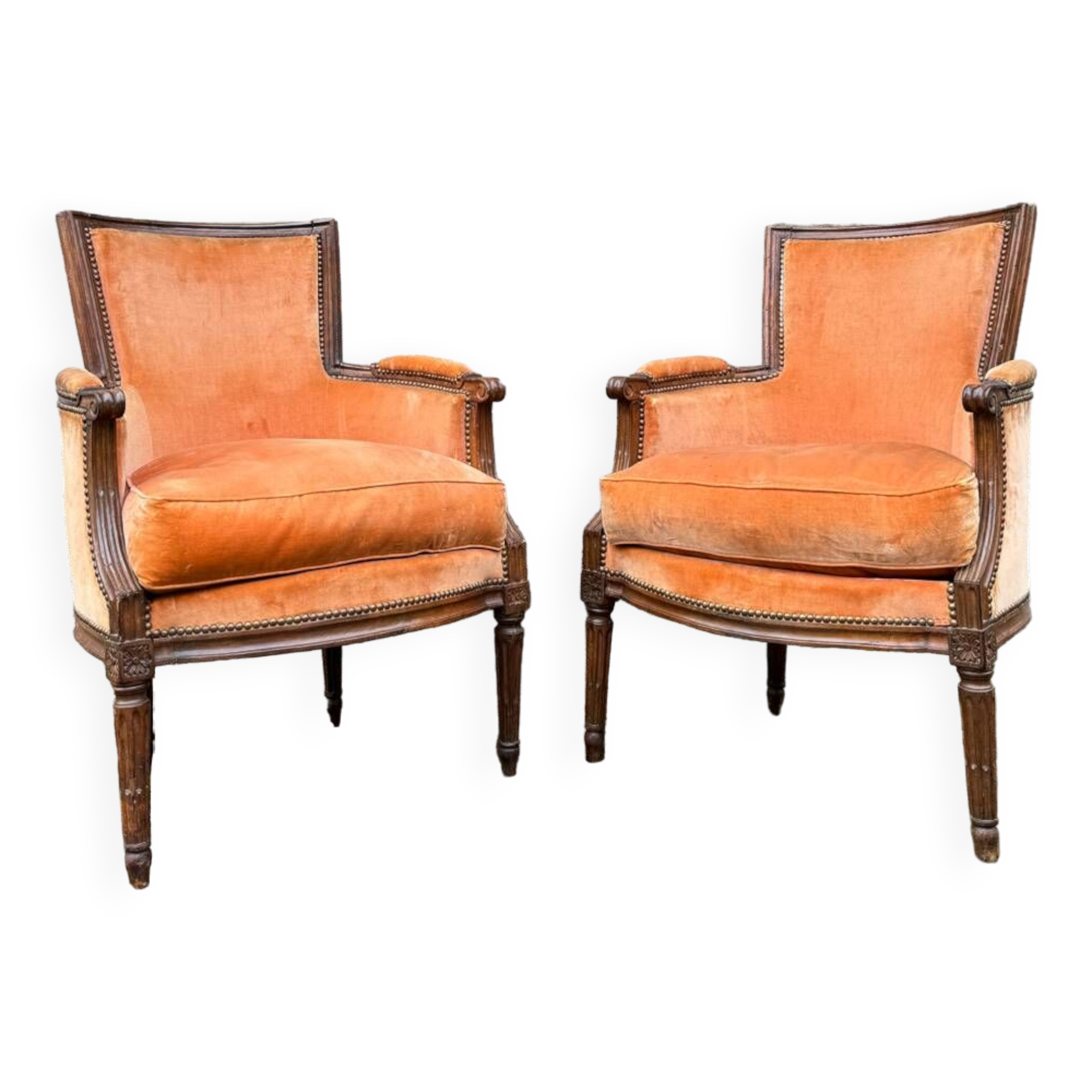 Pair Of Bergères Trapeze Backrest In Walnut Louis XVI XVIII Eme Century