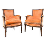 Pair Of Bergères Trapeze Backrest In Walnut Louis XVI XVIII Eme Century