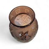 Art Deco vase in acid-etched smoked geometric glass by Daum Nancy France