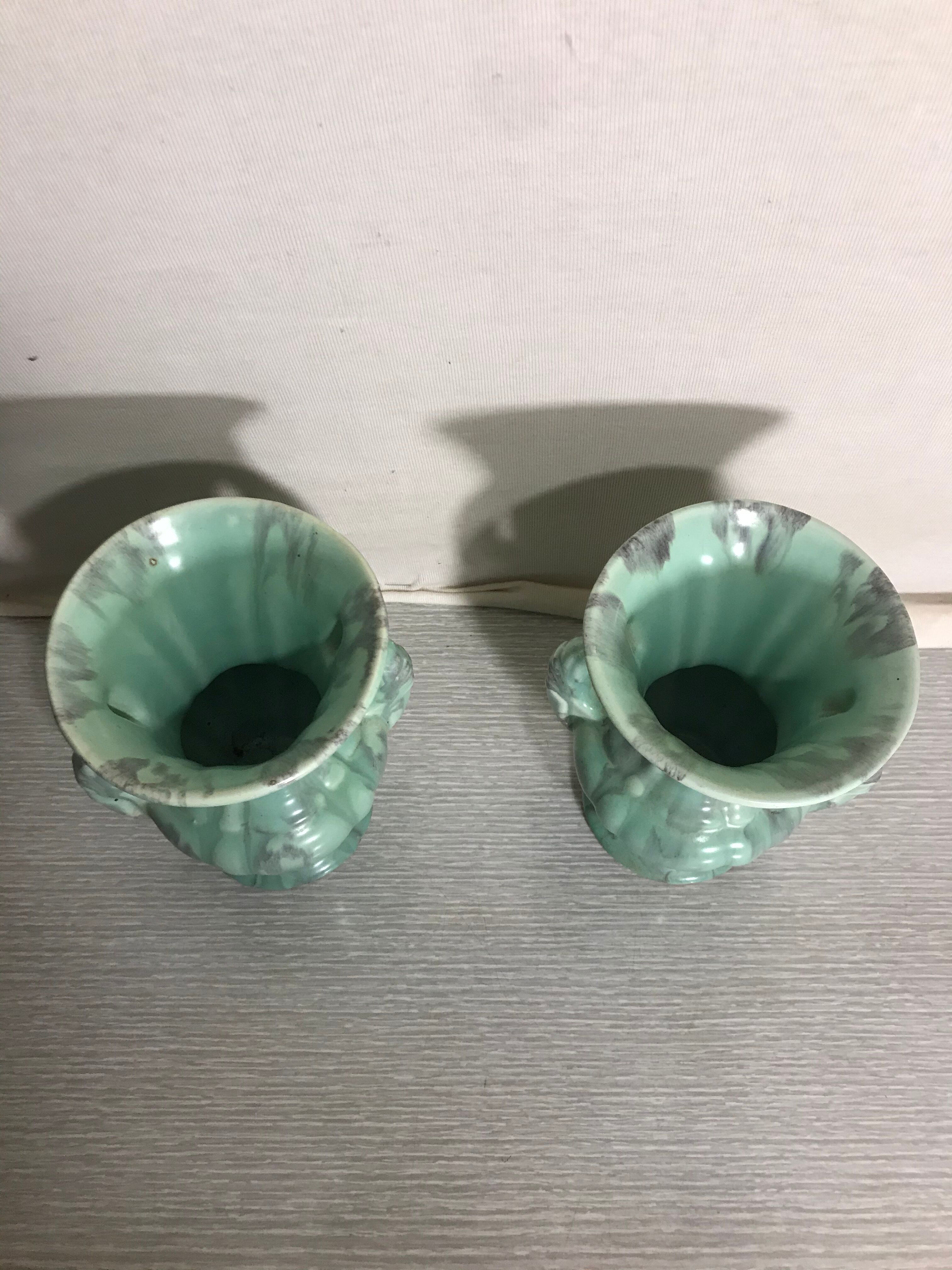 Pair De Vase Old SG KERAMIK - Anse Ceramics Green Coulure - Vintage Grey