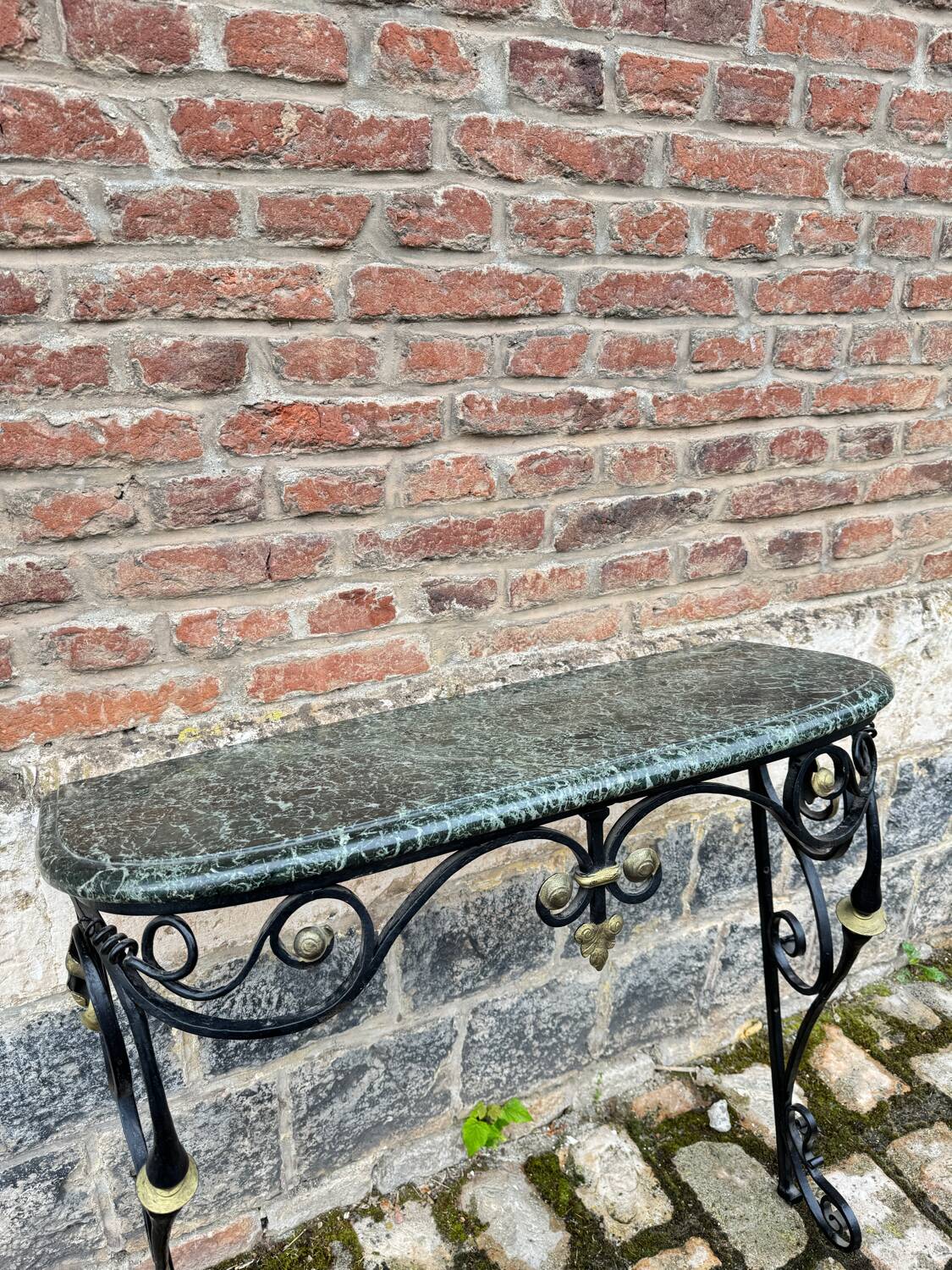 Black And Gold Lacquered Wrought Iron Console