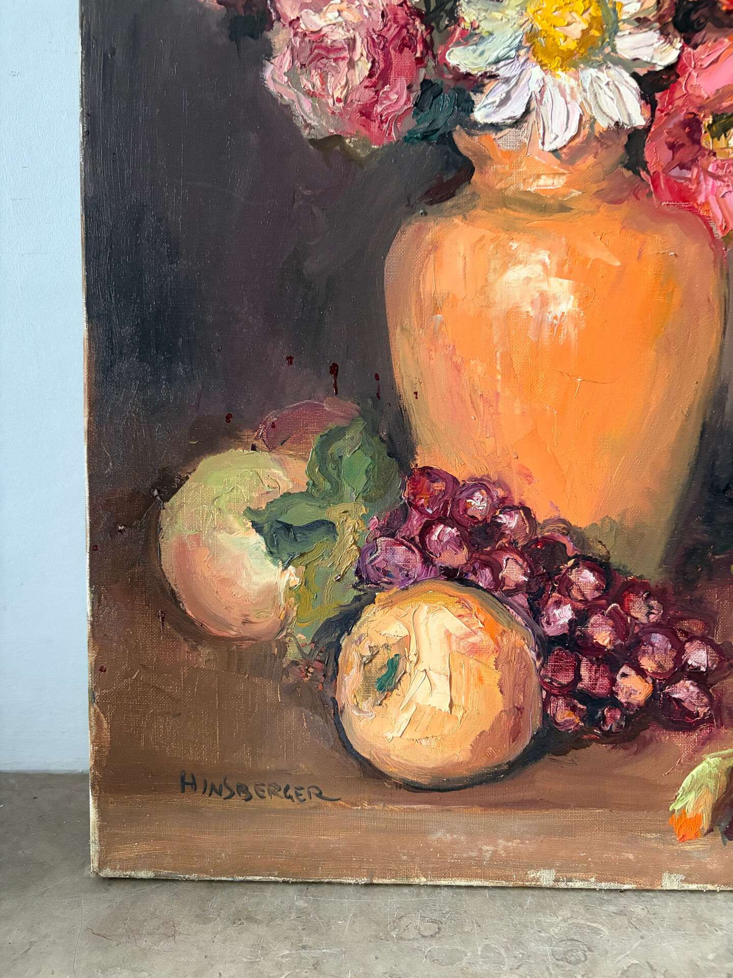 "Roses and fruits" knife oil signed Hinsberger 1992