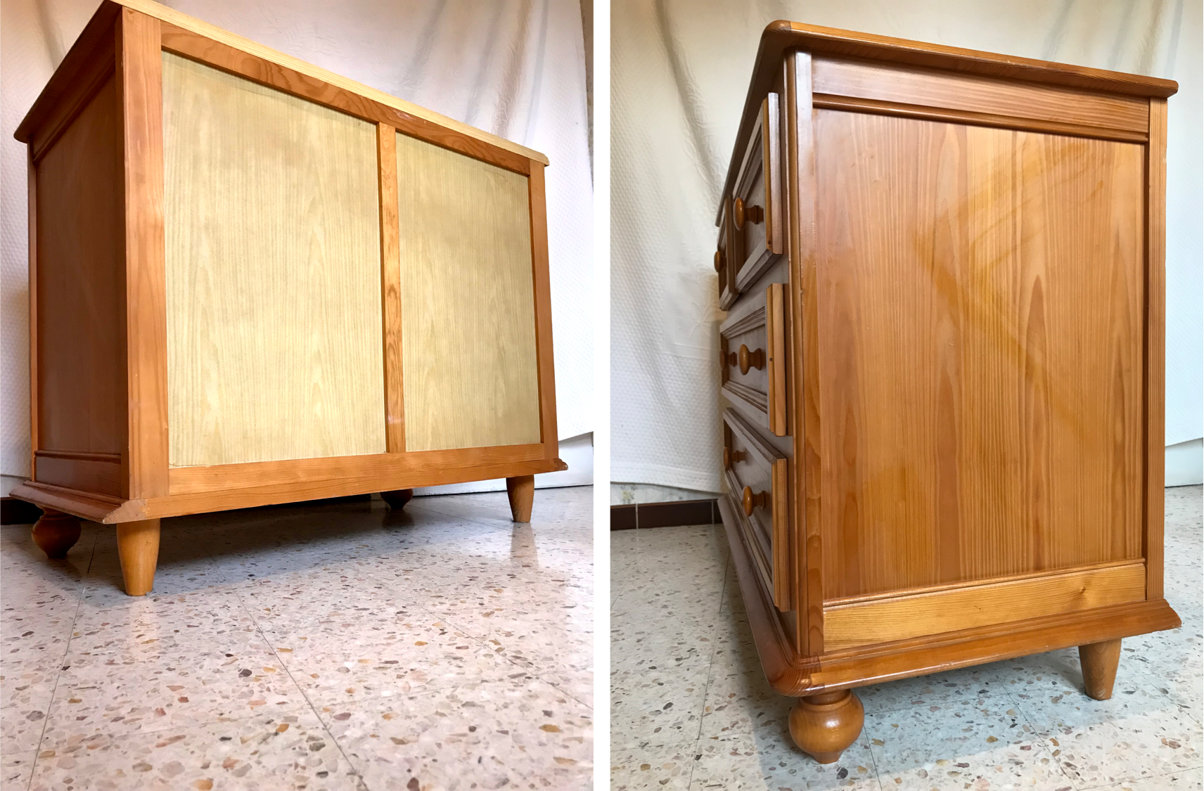 Vintage wooden chest of drawers 3 drawers round buttons country style