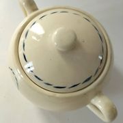 HBCM sugar bowl model Paradis in ironstone with blue basket decoration.