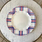 Round dish HBCM Creil & Montereau model Scots blue pink years 40-50