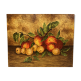Table with apples, plums and apricots