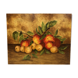 Table with apples, plums and apricots