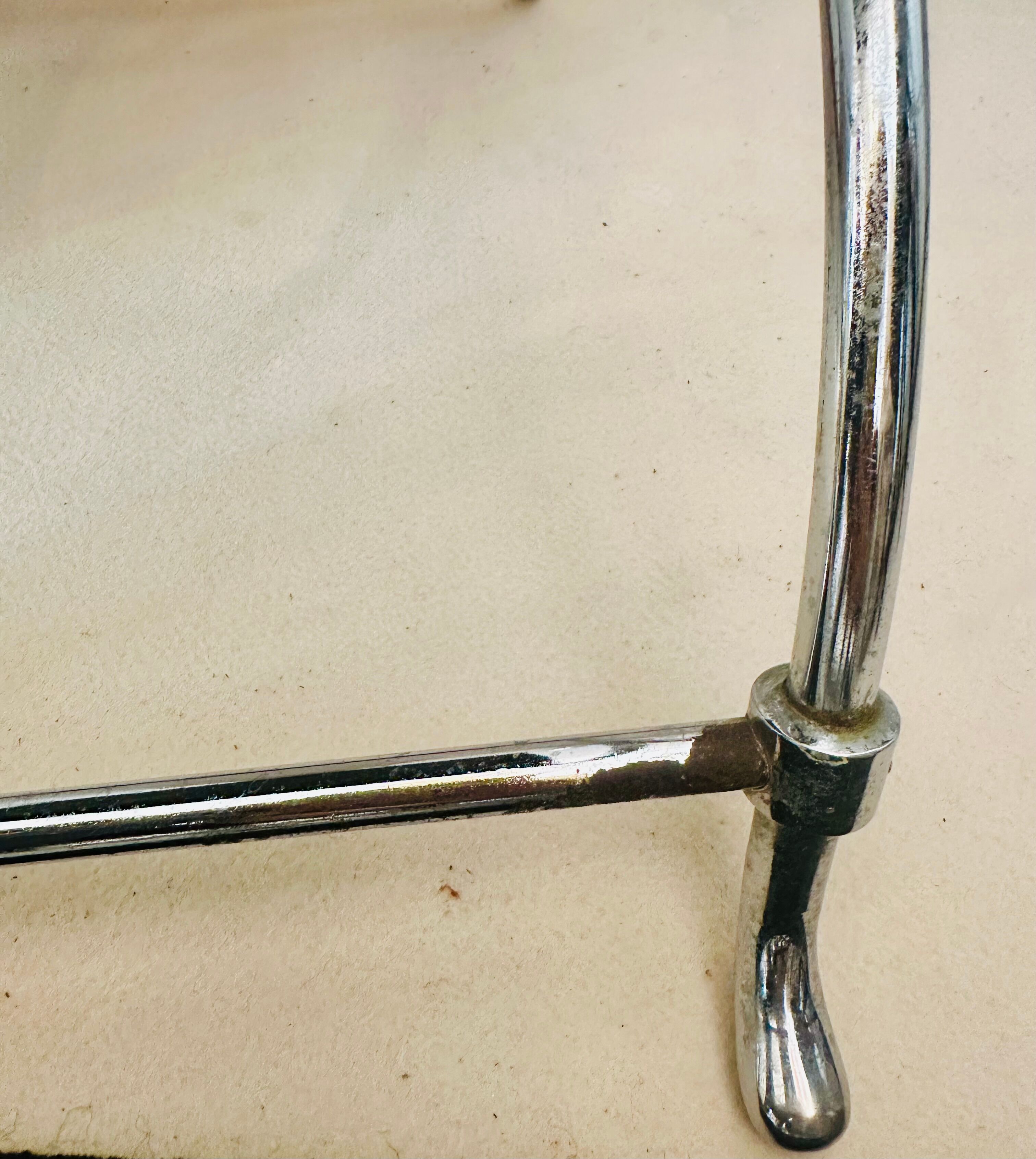 Curule Stool Maison Jansen in Chrome Steel and Black Leather