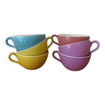 Ensemble de 6 tasses anciennes colorées Digoin Sarreguemines