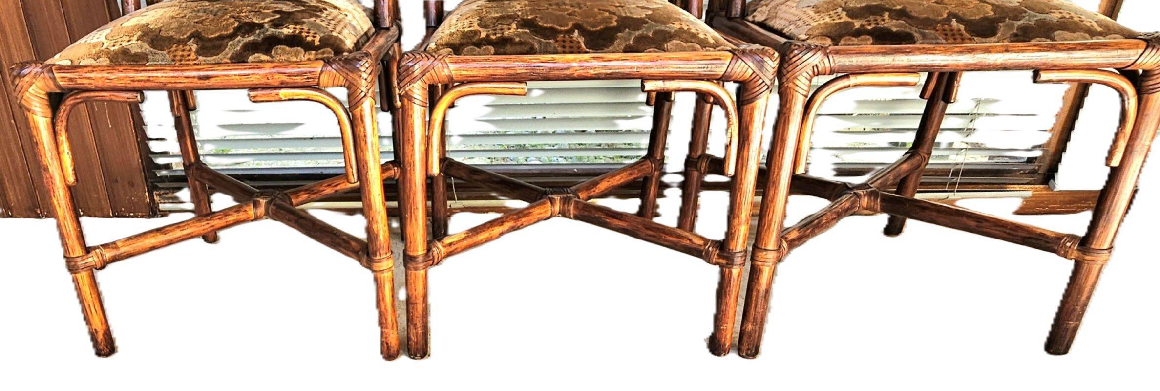 3 Rattan Chairs with Velvet Seat