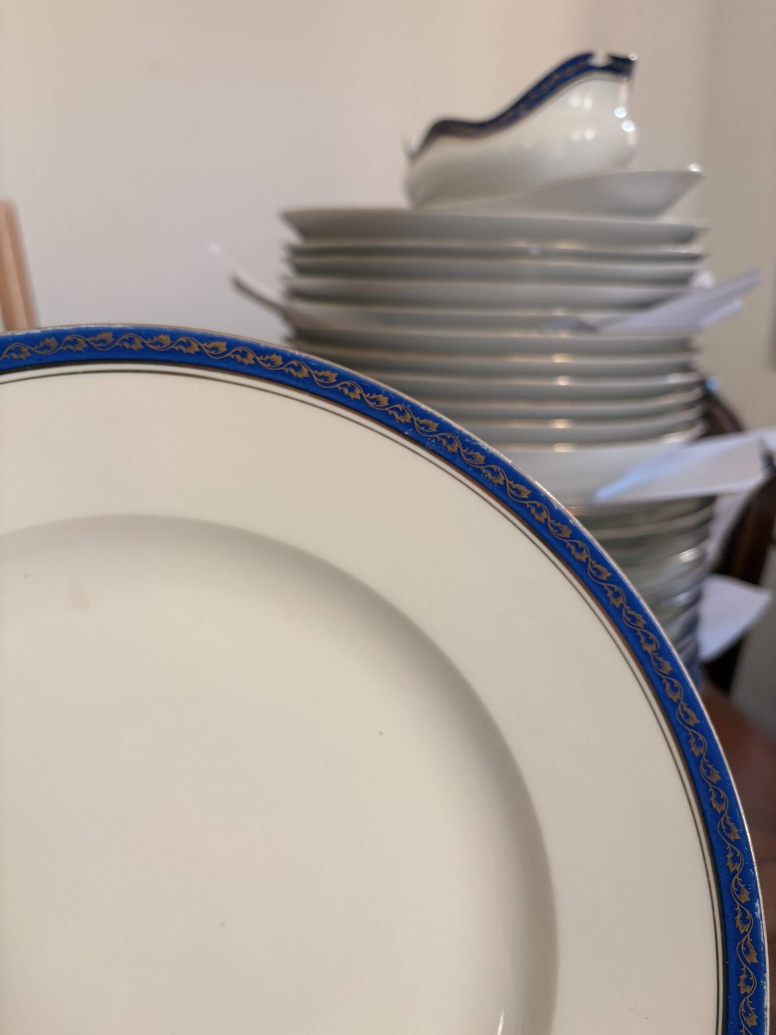 Large Plate 29 cm Salad Bowl Limoges Porcelain Blue Gold Betoule & Legrand