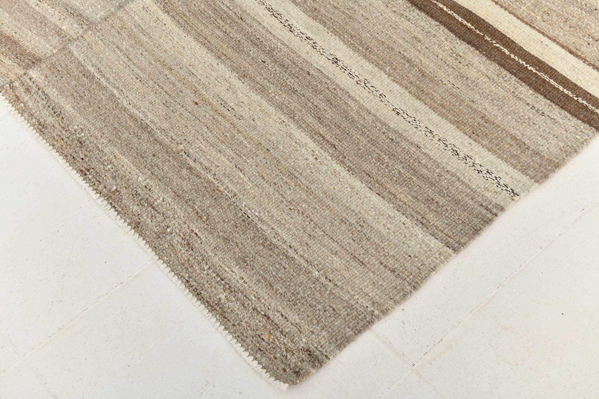 8x10 Kilim Brown & Cream Contemporary Kilim Rug, 233x293Cm