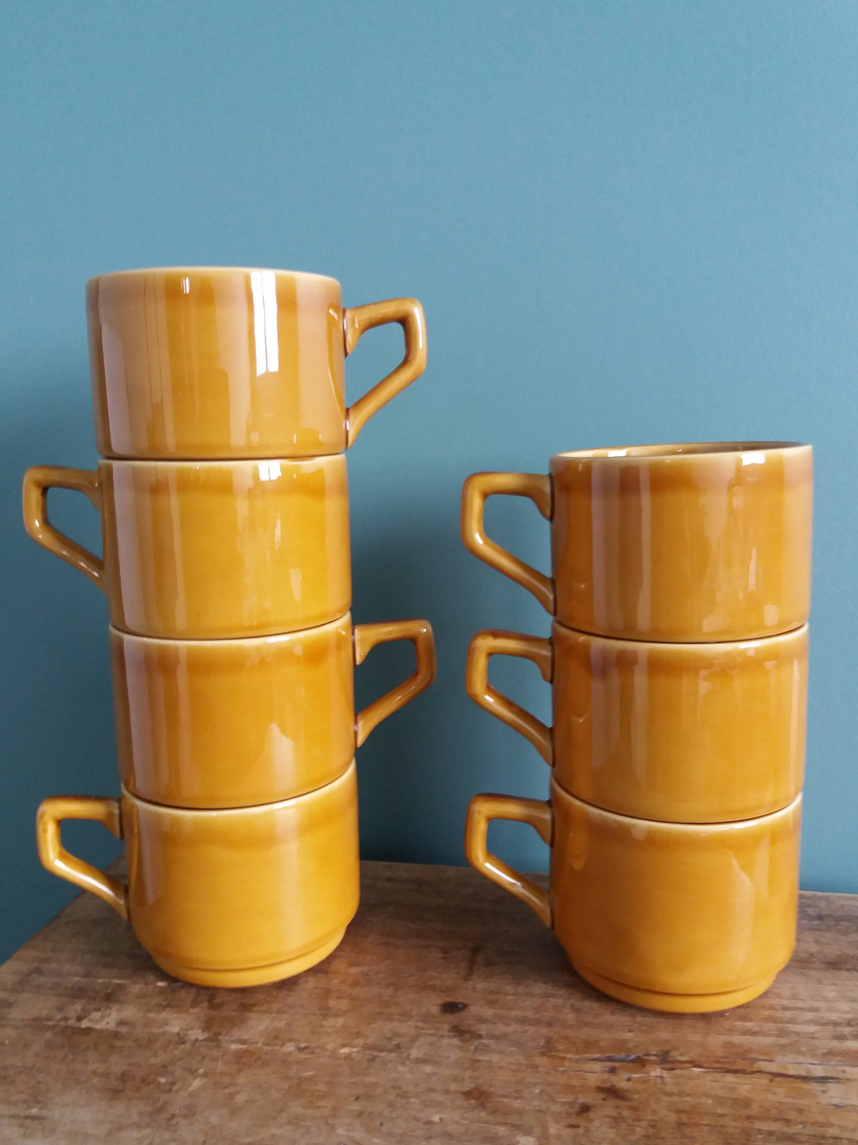 7-cup bistro coffee set in caramel mustard color