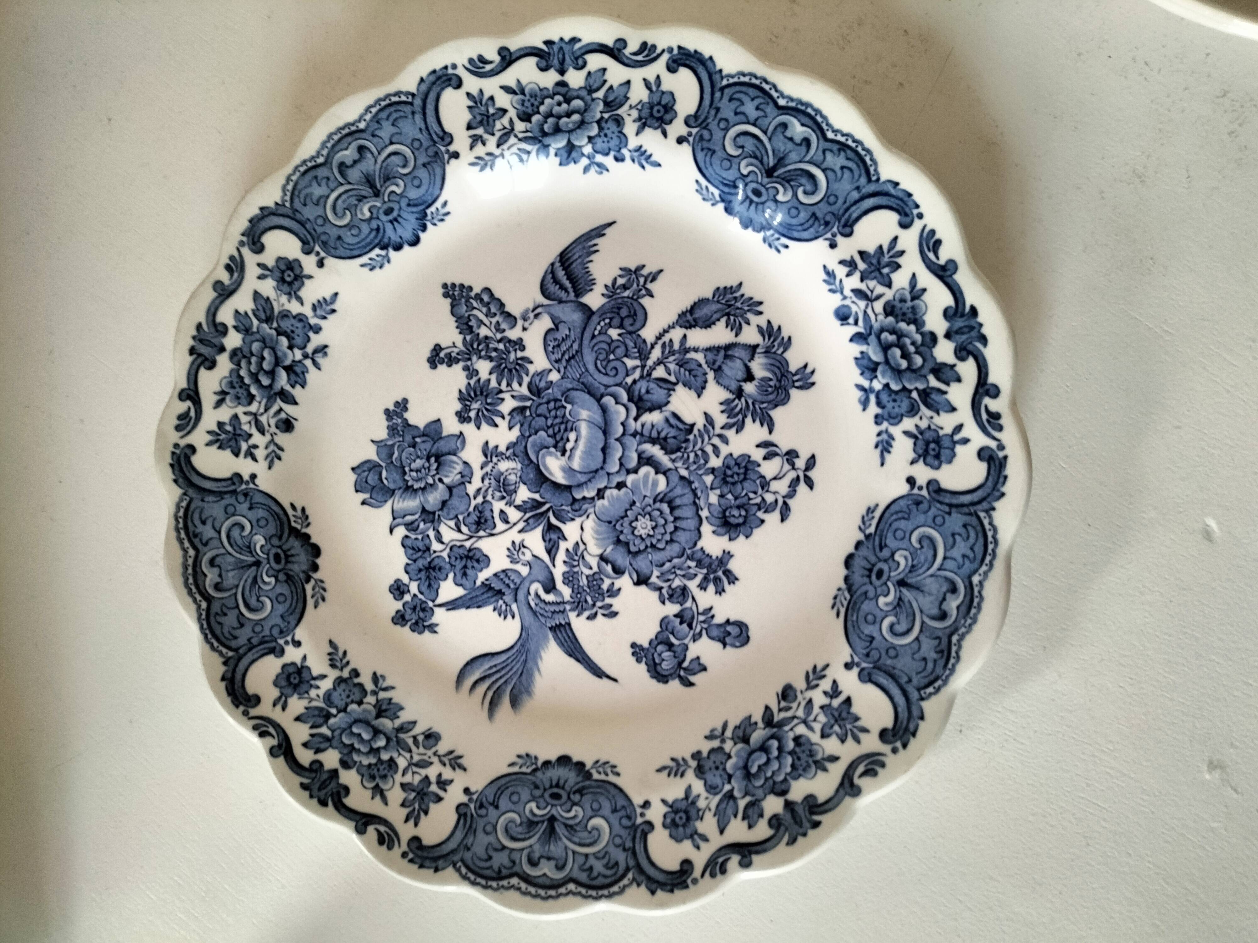 Set of 12 ironstone plates – Deep blue & red