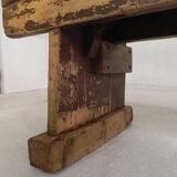 Pine bench with backrest, 2.5 metres long, 1950s.