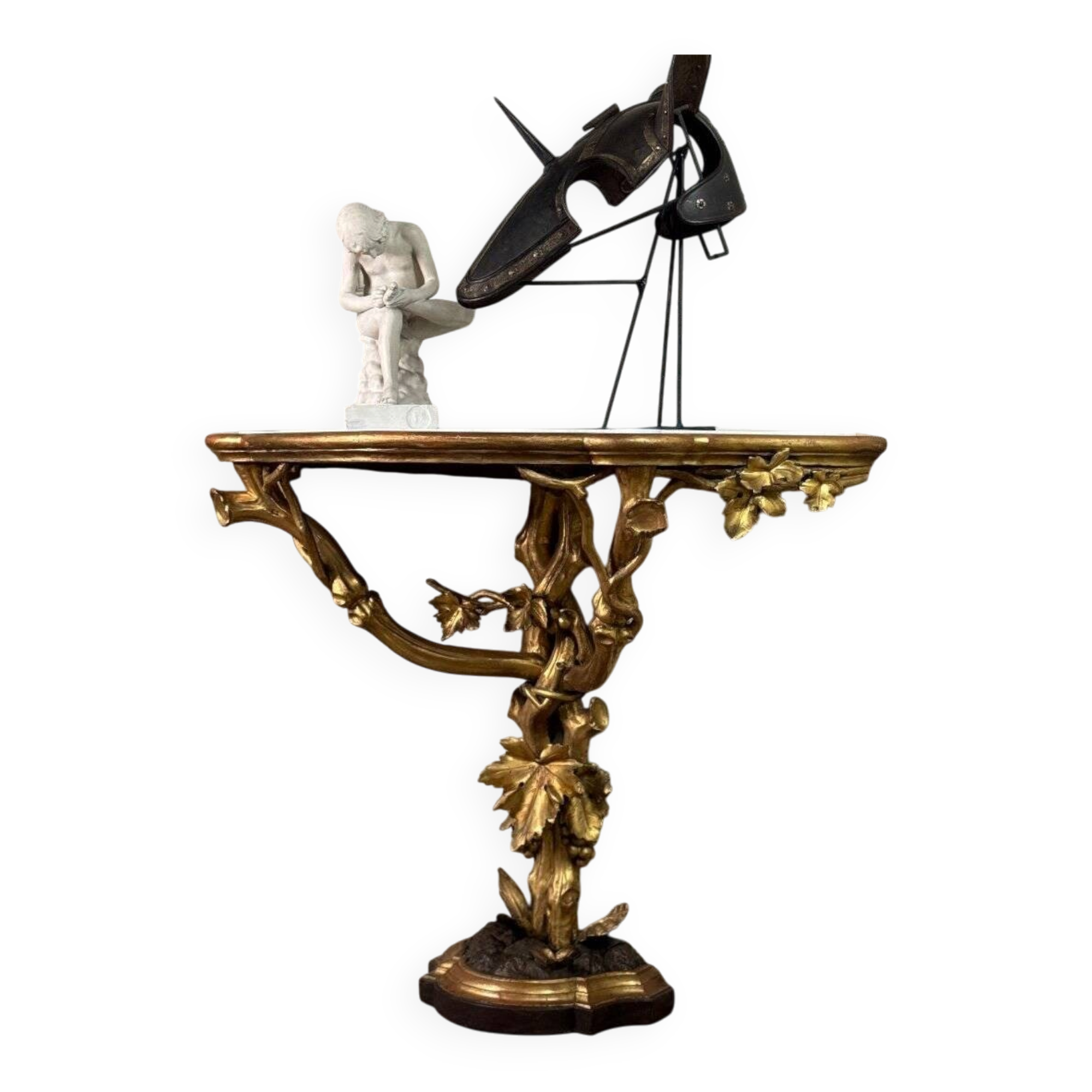 Carved and Gilded Wooden Console Imitating Natural Wood, Italy circa 1880