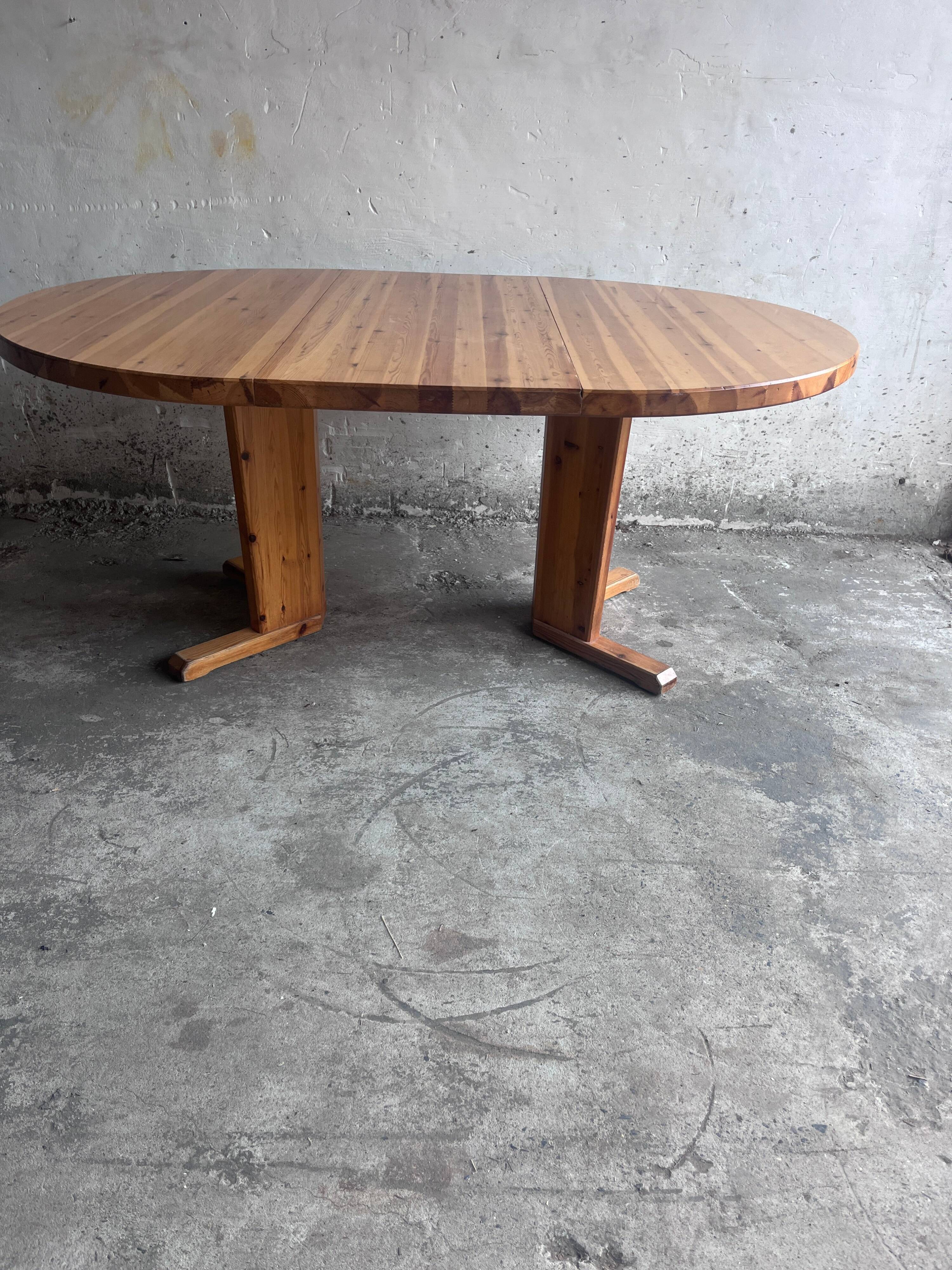 Table à manger extensible en pin massif, Scandinavie, années 1970