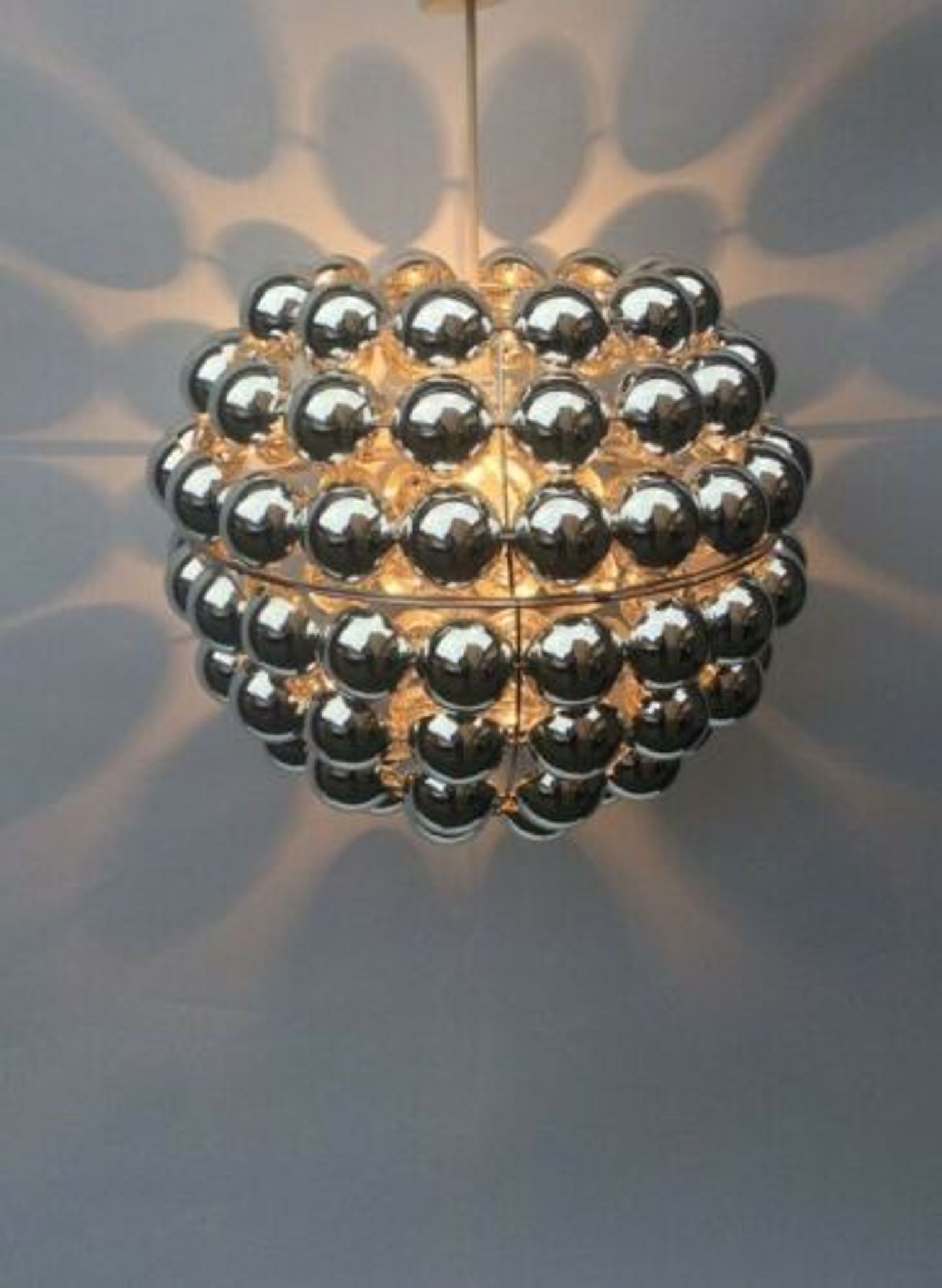 Kinetic suspension lamp with half swivel spheres from the 70s