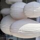 Small round pink rattan and natural linen Japanese-style pendant light D30