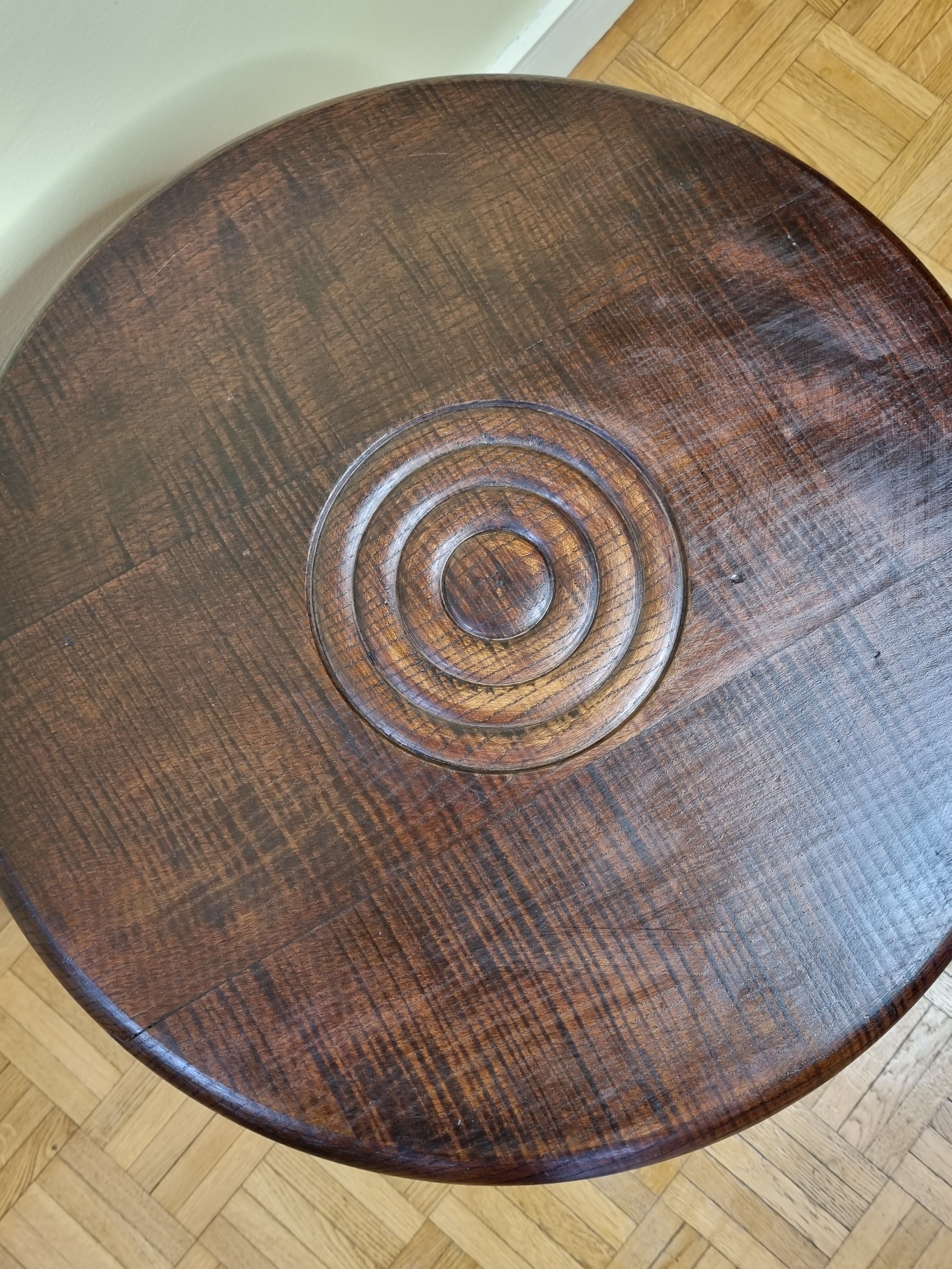 Round wooden coffee table turned Breton style, 50 cm