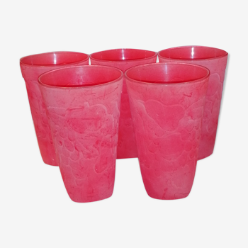 Lot de 5 verres colorés italiens à décor de fruits