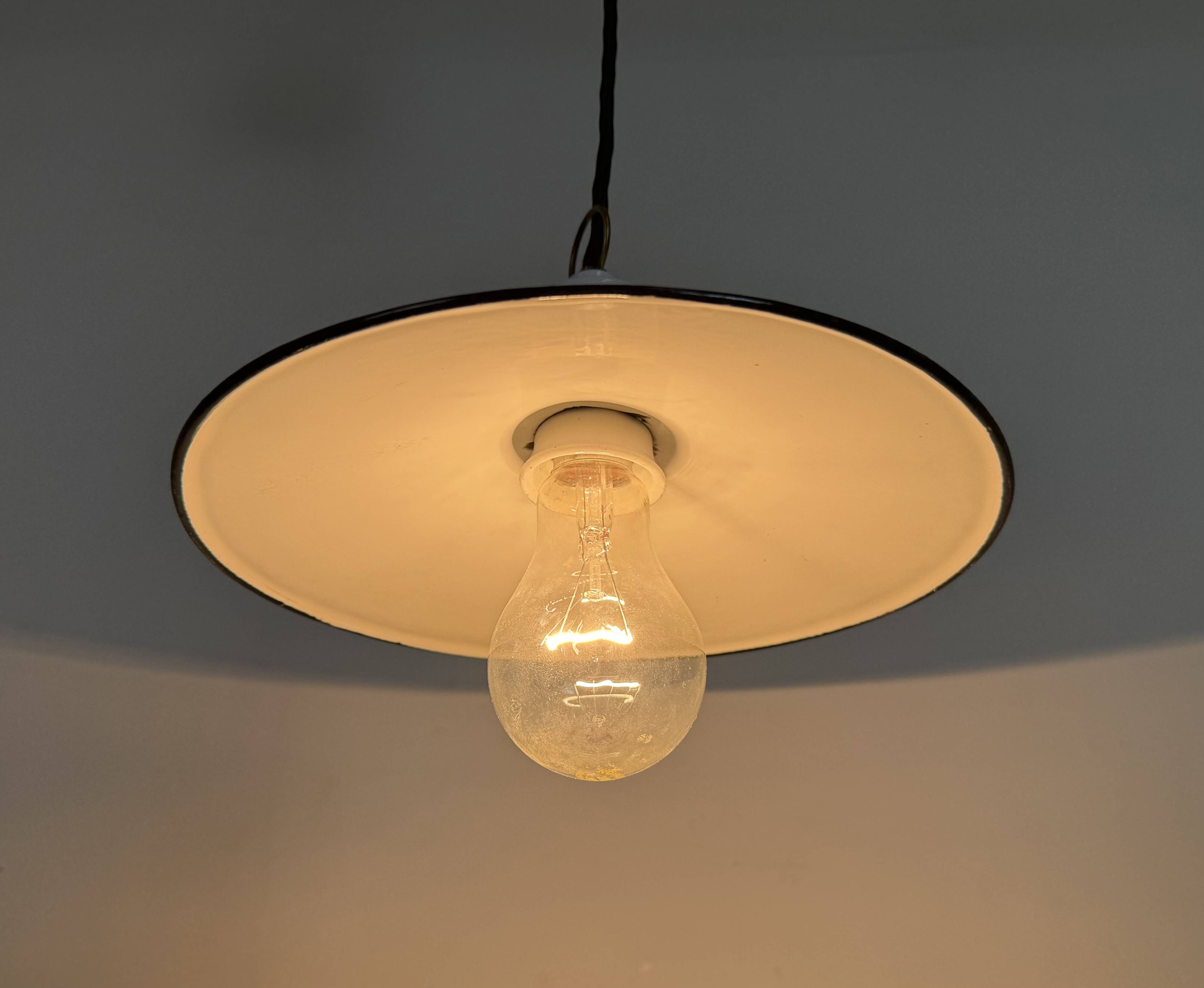 Industrial Blue Enamel Ceiling Light, 1950s