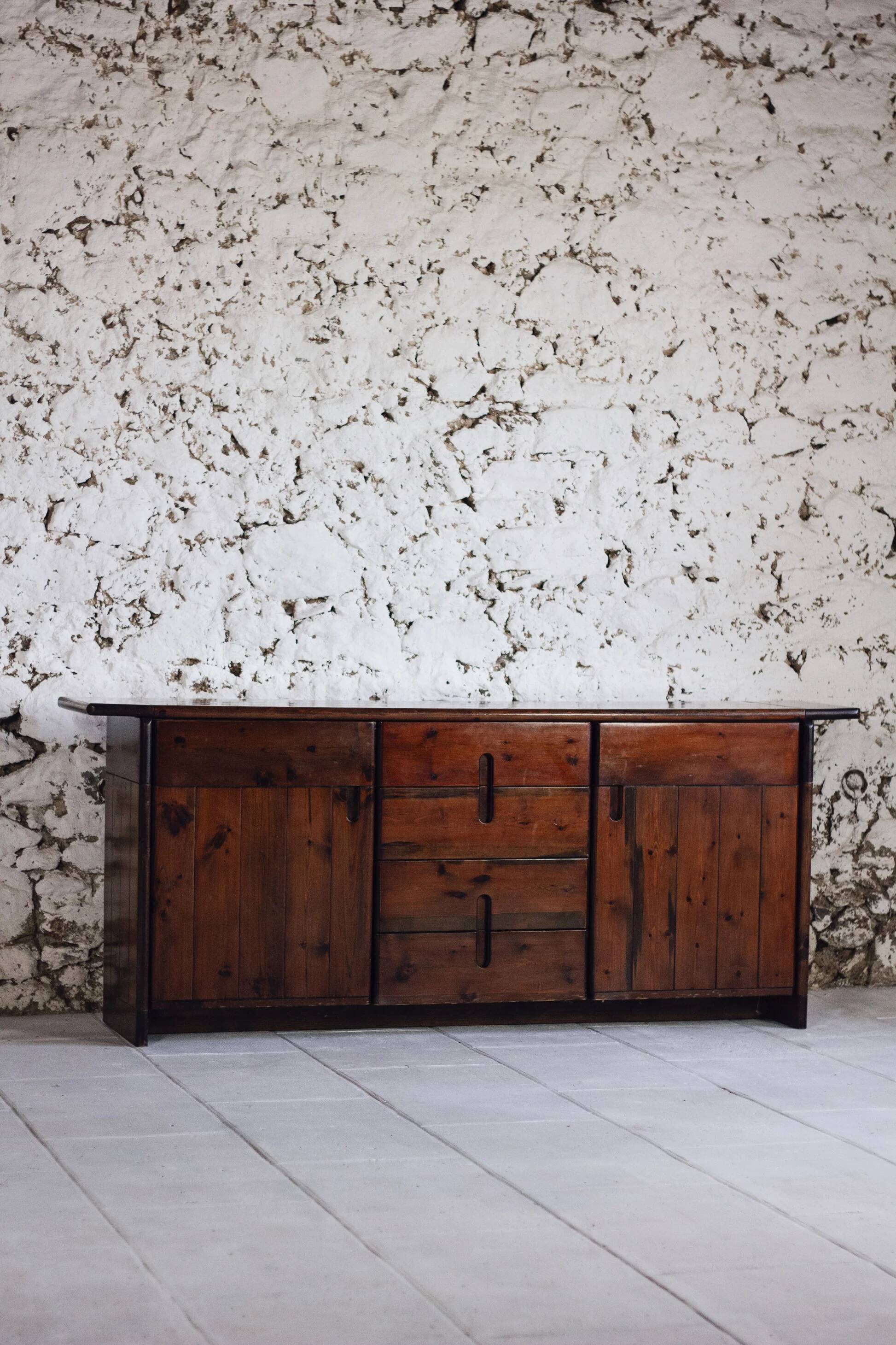 Enfilade by Silvio Coppola in stained solid wood, 1970.