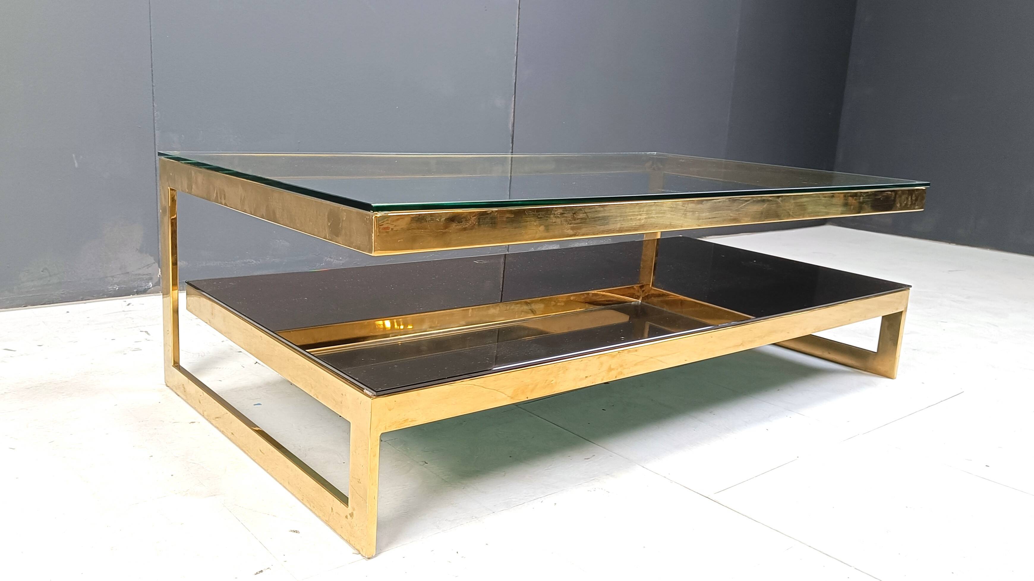 Vintage two tier belgochrom 23kt coffee table, 1970s