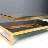 Table basse vintage à deux niveaux en belgochrome 23kt, années 1970