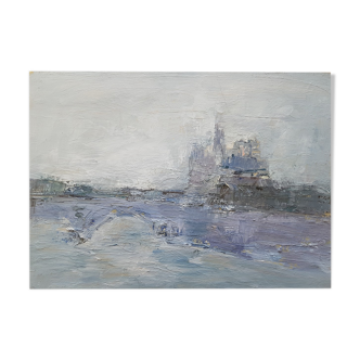 Painting by Nagao USUI: "View of Paris, apparition of Notre Dame Cathedral"