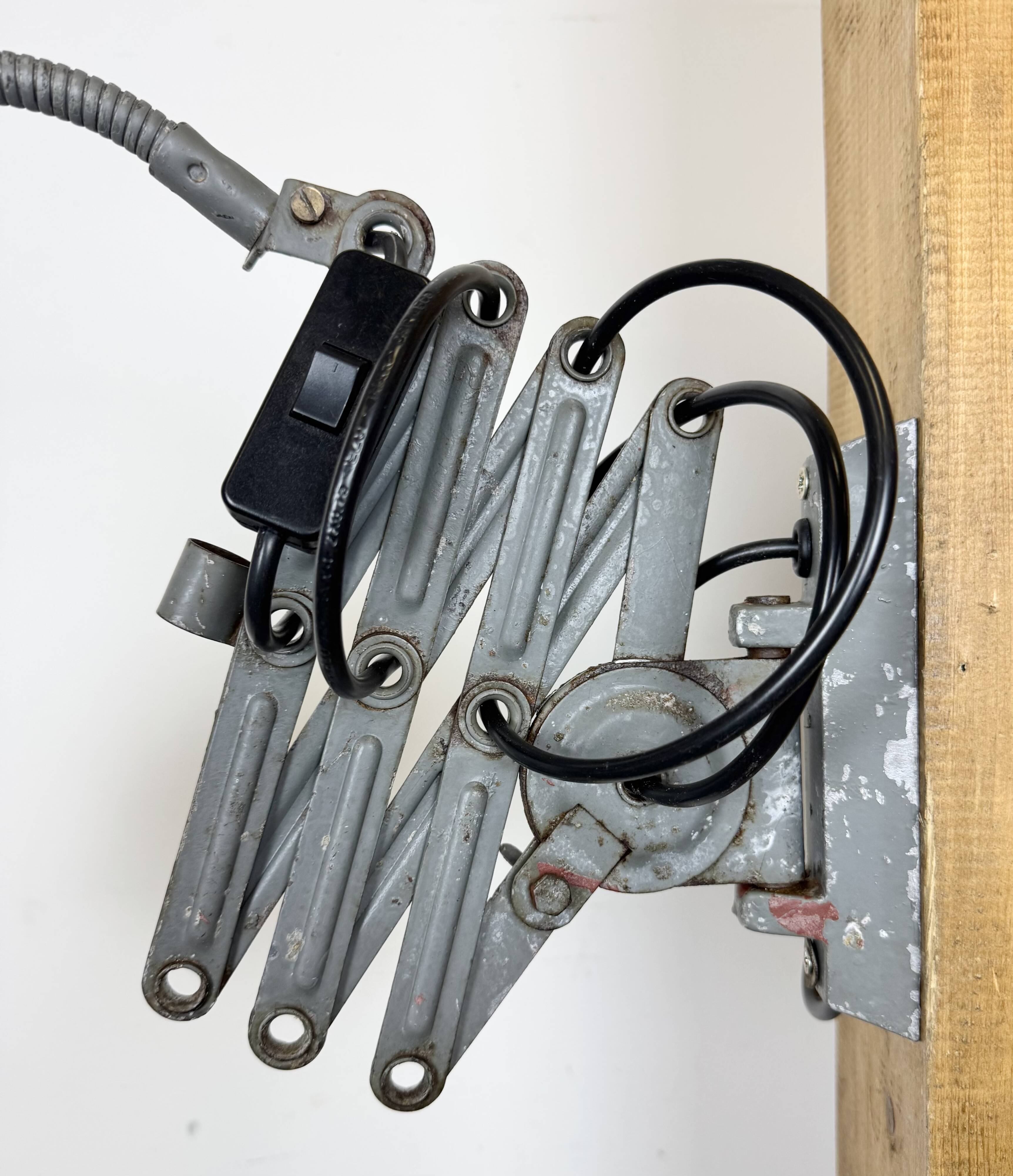 Grey Industrial Gooseneck Scissor Wall Lamp from Elektroinstala, 1960s