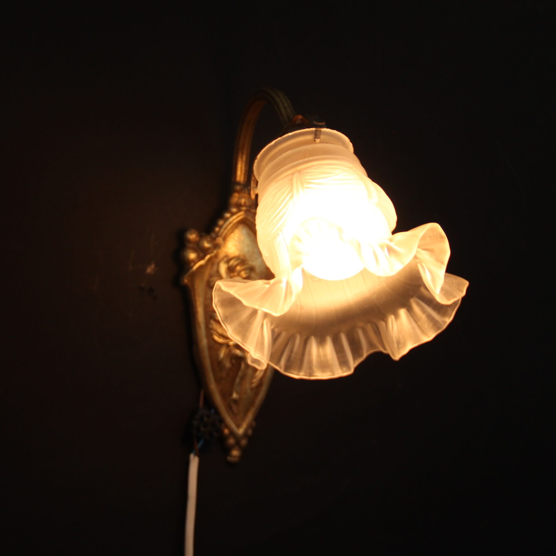 Wall light brass, old tulip glass swan neck