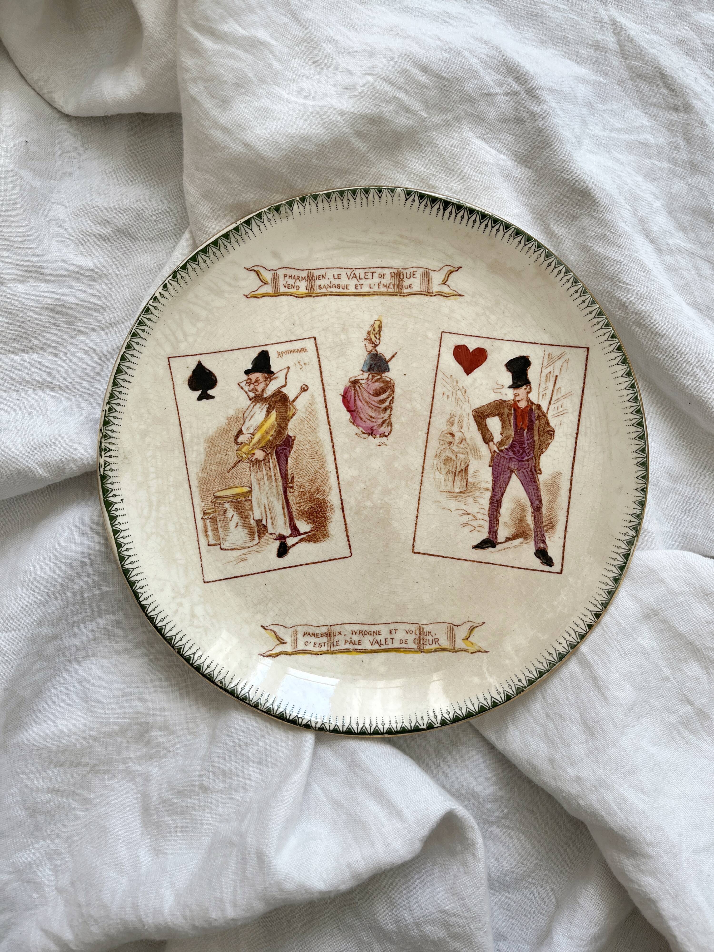2 iron earth dessert plates HB Choisy le Roi card game theme