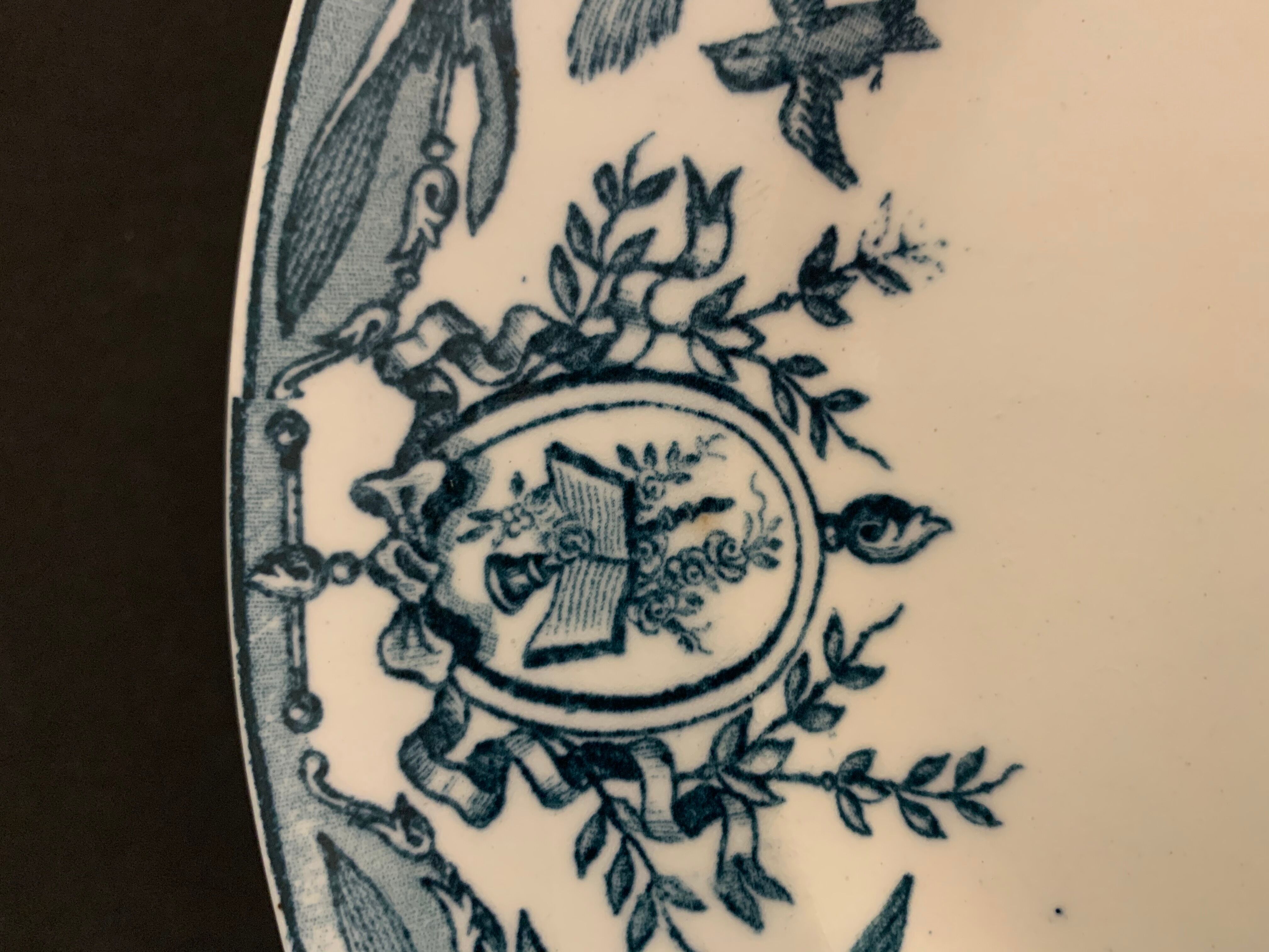 10 old blue flat plates Terre de Fer Léon Graves model Louis XVI, twentieth century