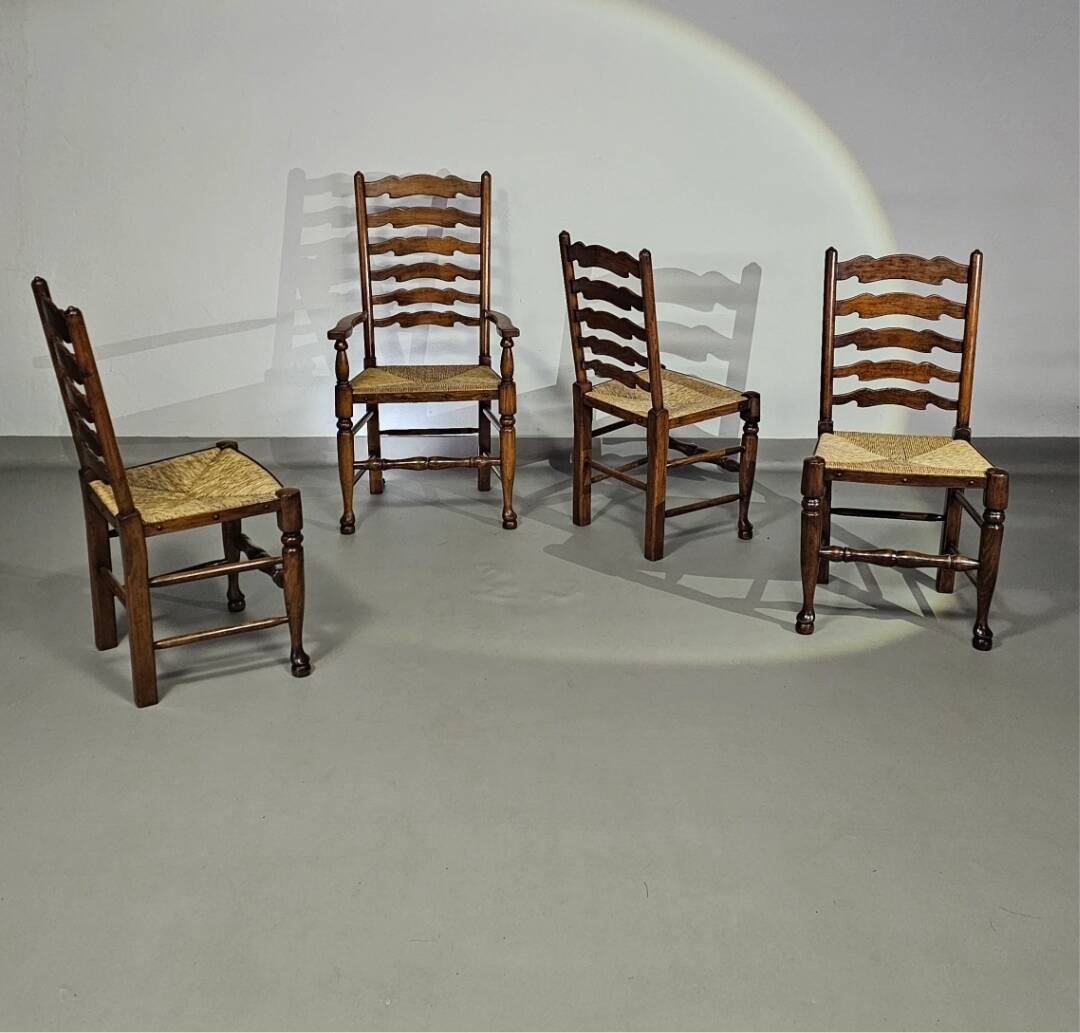 4 x ladder back chairs / 1 x armresrs /with rush sests