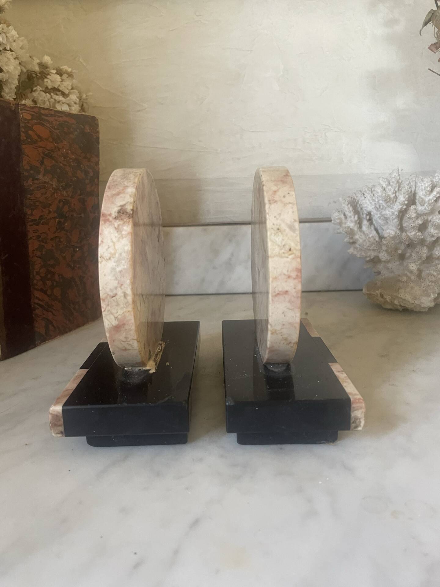Pair of Art Deco marble and onyx bookends