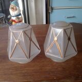 Pair of opalescent and gilded lamp glass