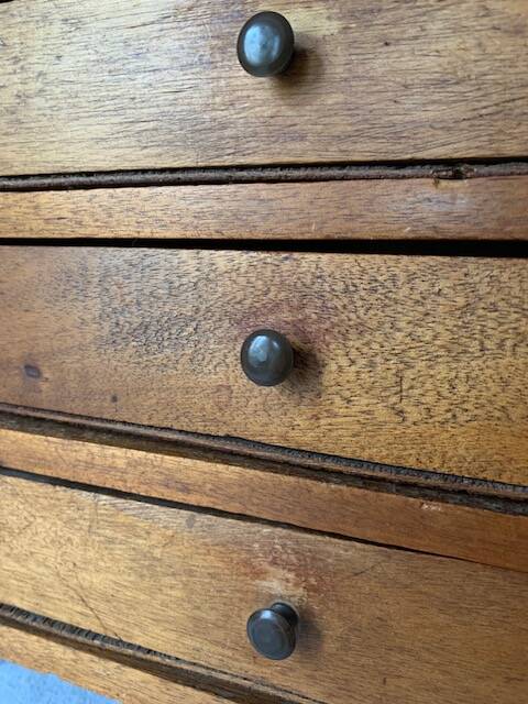 Small old wooden haberdashery chest of drawers, 3 drawers