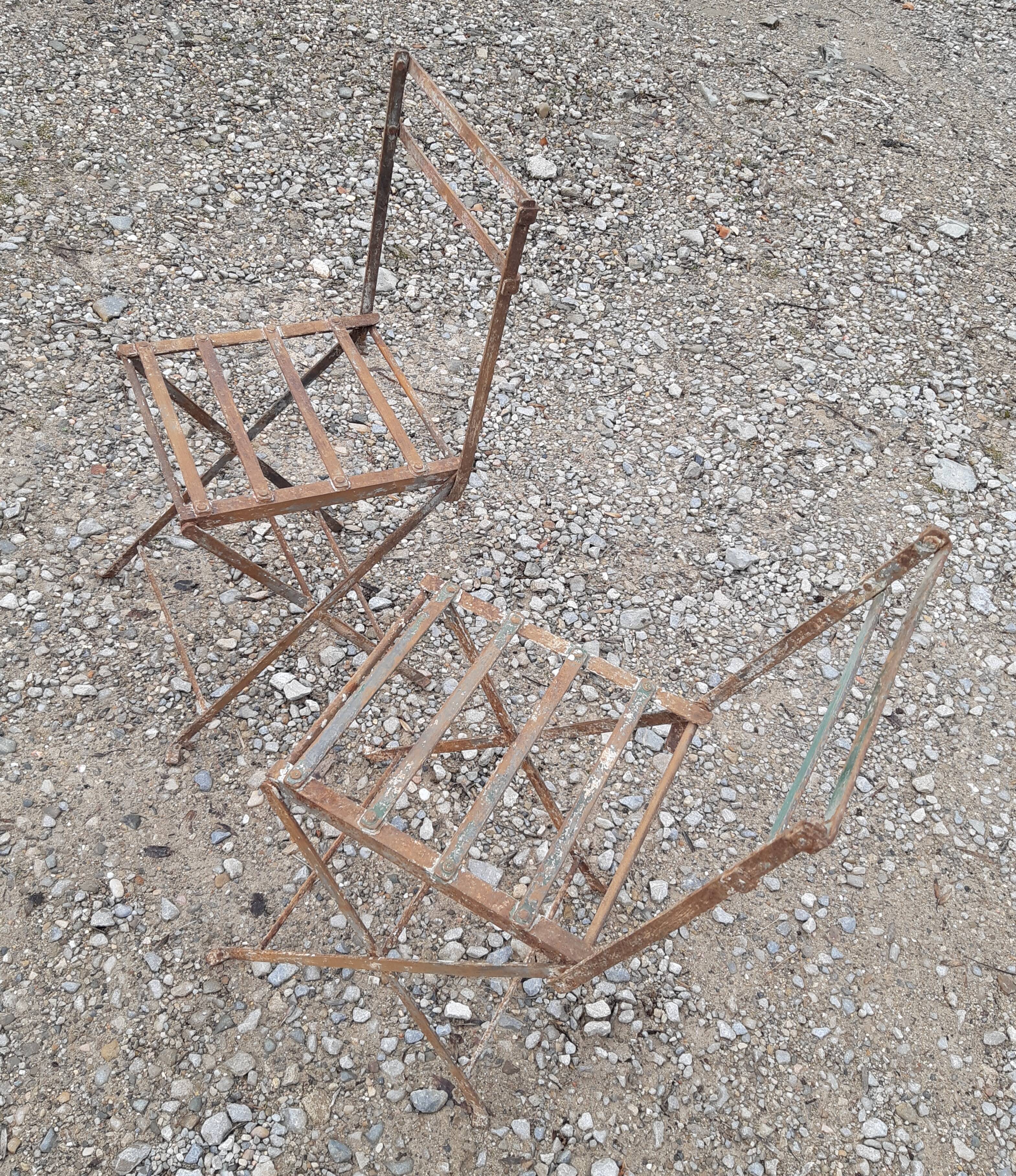 Pair of children's garden chairs, folding, all metal, retro 50s