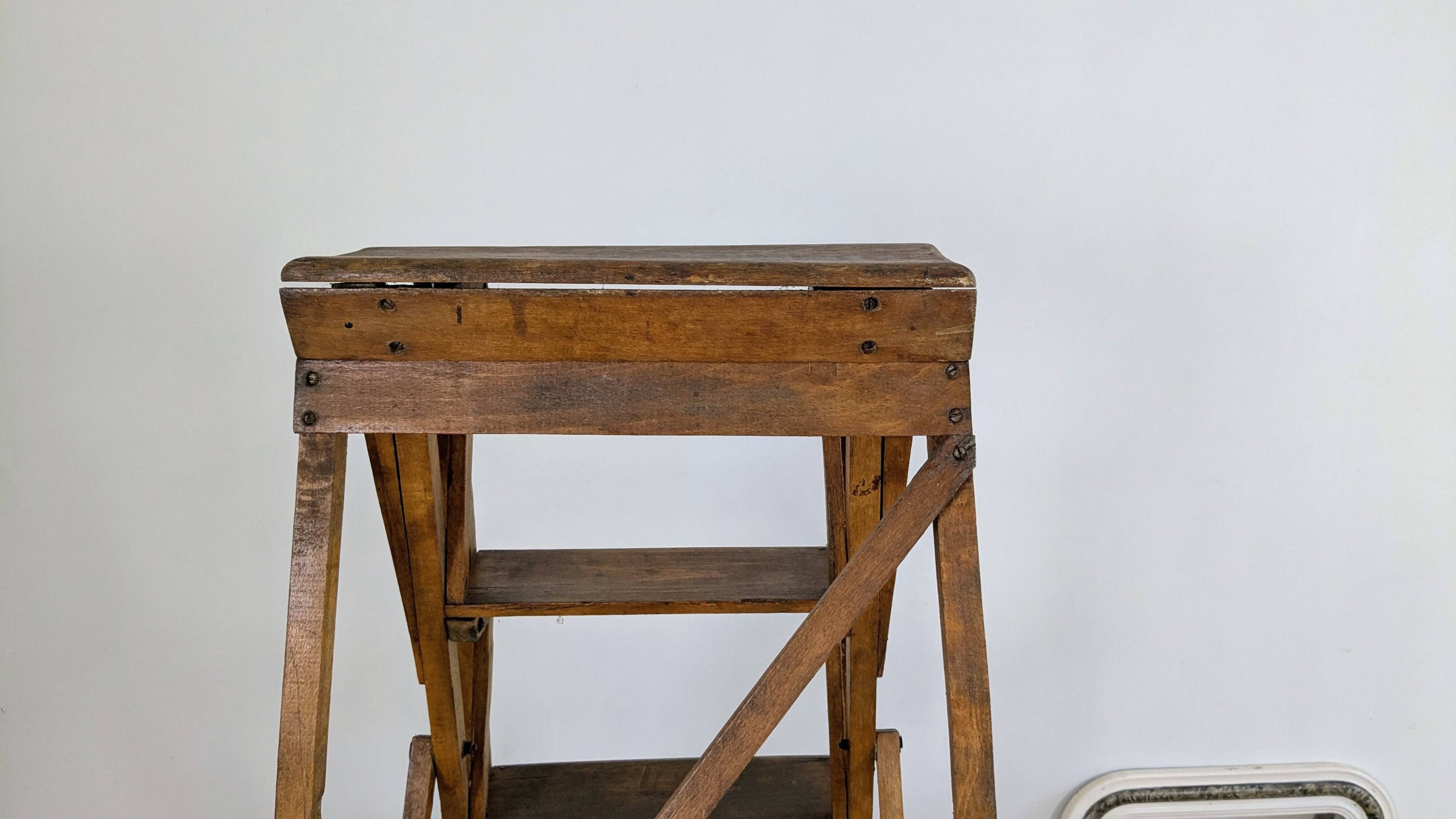 Vintage wooden painter's stepladder - authentic patina