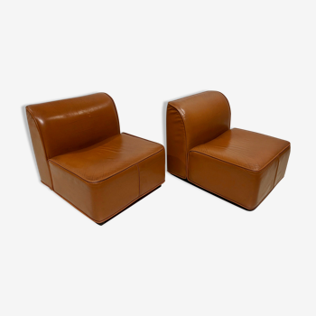 Pair of camel leather armchairs