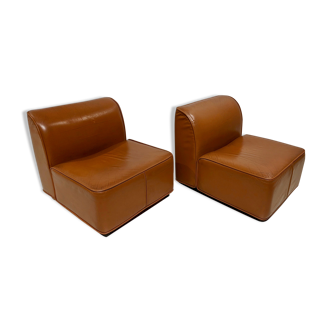 Pair of camel leather armchairs