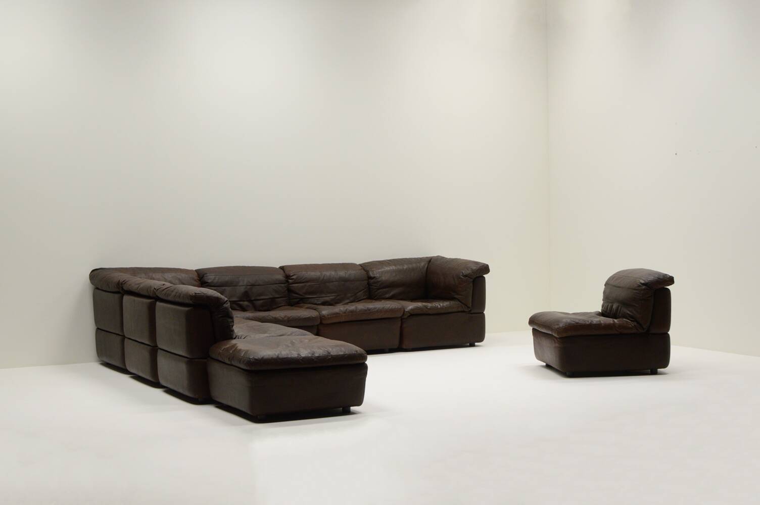 Large modular leather sofa by Rolf Benz, Germany 1970s.