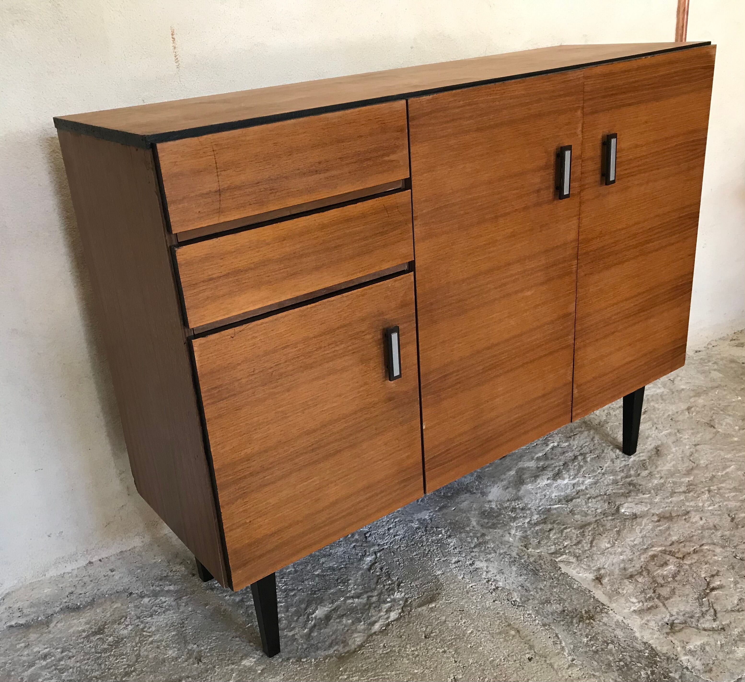 Vintage storage buffet cabinet 1960's 3 doors 2 drawers