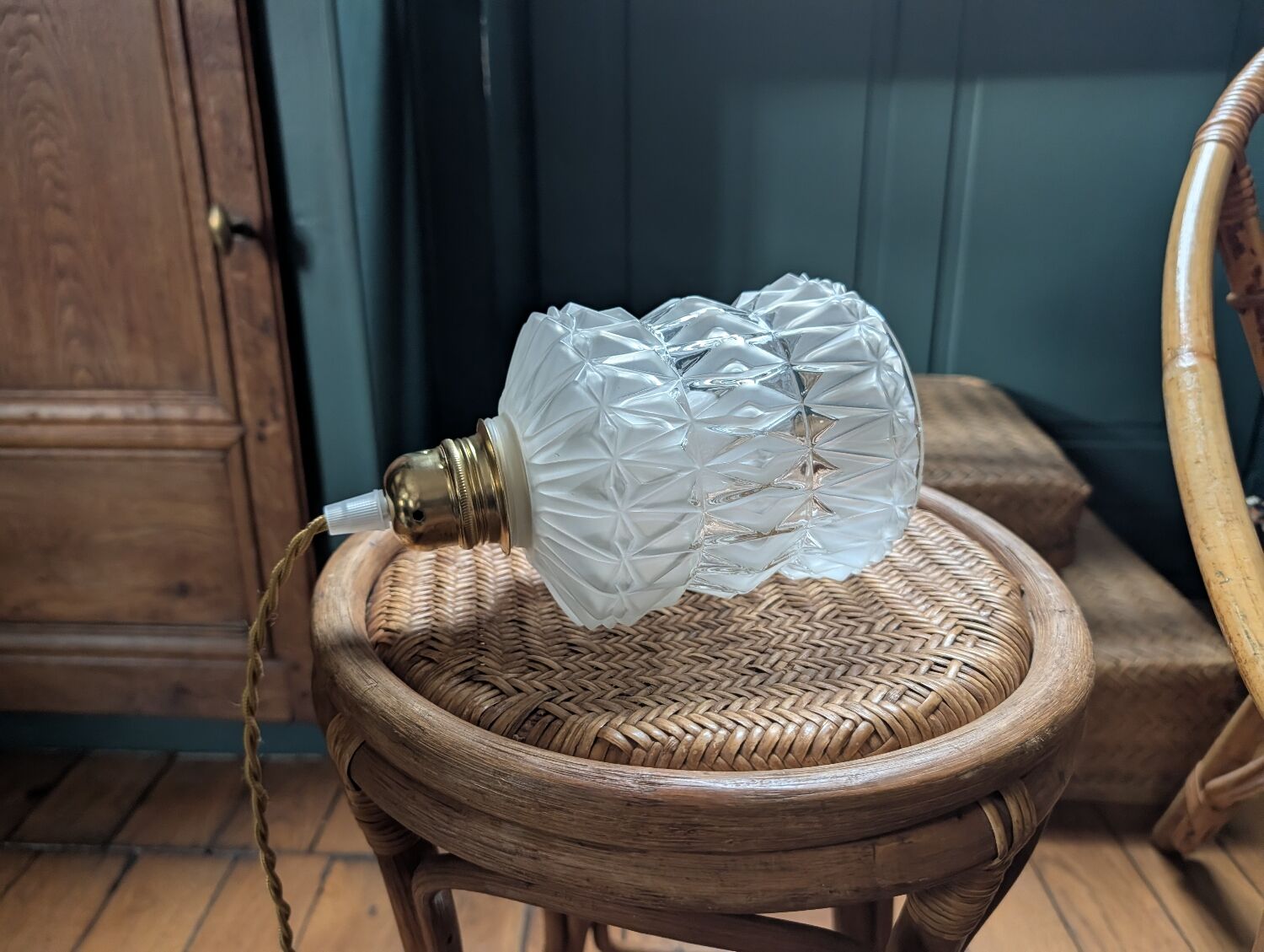 Frosted and clear moulded glass lampshade, mid-20th century.