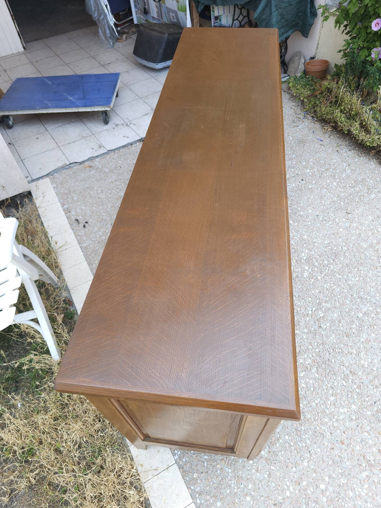 Solid oak sideboard, brutalist and Art Deco work, mid-century.