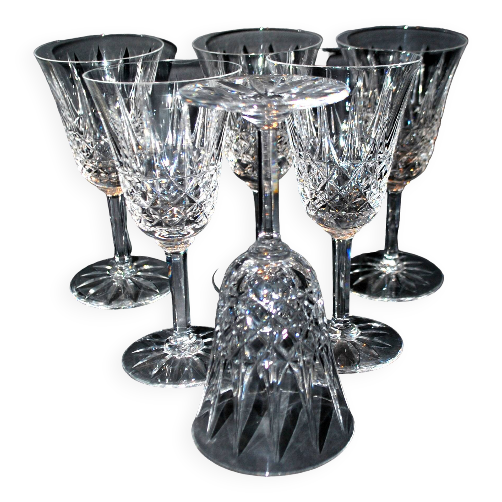 Set of 6 tarn water glasses in cut crystal from saint-louis diamond decor and points h17.5